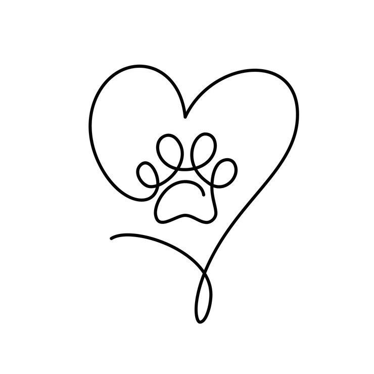 Łapa kota lub psa z wielkim sercem w ciągłym rysowaniu jednej linii logo Minimalna grafika liniowa Animal foorprint