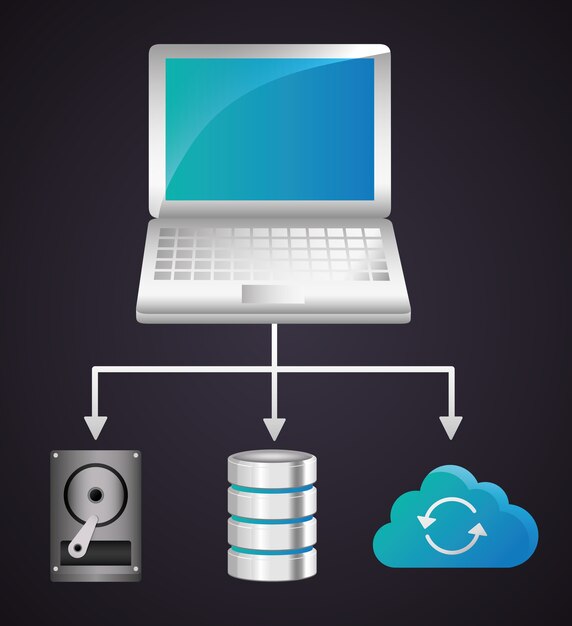 Laptop data center web hosting ikona cloud computing