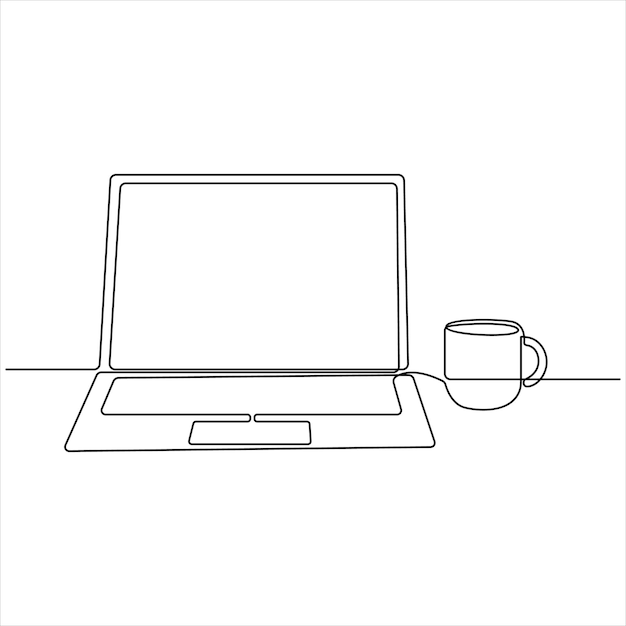 Laptop i filiżanka kawy edytowalna pojedyncza linia ciągła jedna linia sztuka projektowania ilustracji wektorowej