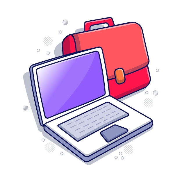 Plik wektorowy laptop i walizka z kolorowym, ręcznie rysowanym stylem kreskówki
