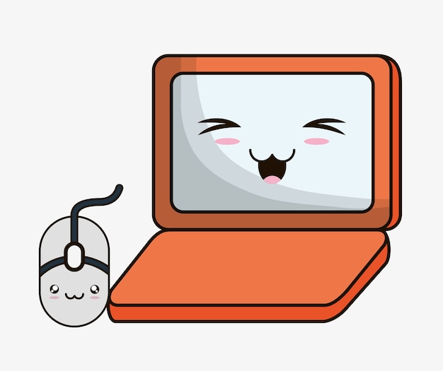 Plik wektorowy laptop mysz kawaii cartoon uśmiechnięta ikona technologii