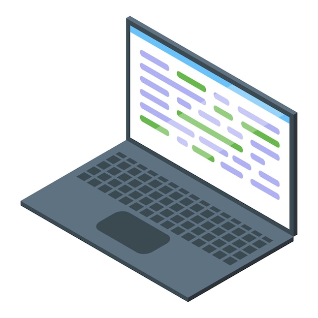 Laptop pokazujący kod programowania na ekranie w widoku izometrycznym