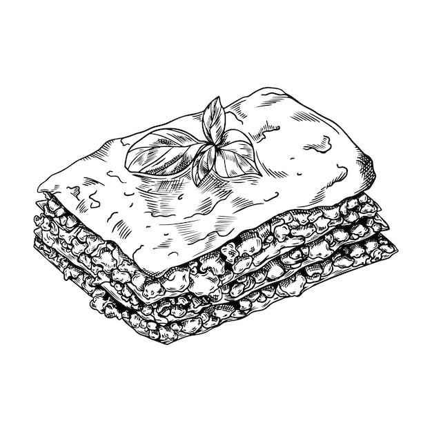 Lasagne ręcznie rysowane szkic żywności ilustracja