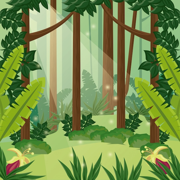 Lasowa dzień krajobrazu scena z kwiatu wektorowym ilustracyjnym projektem