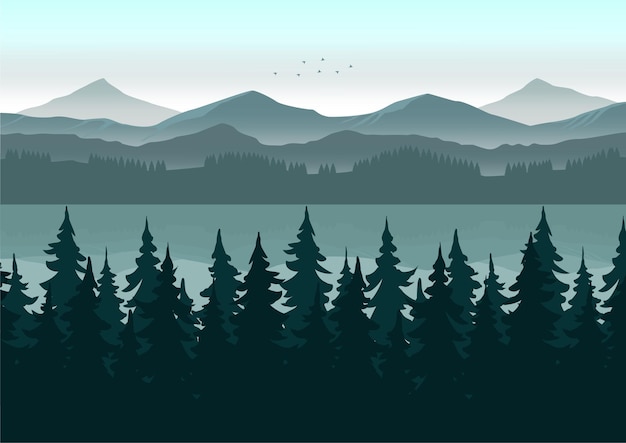 lasy i ilustracja wektorowa krajobraz jeziora