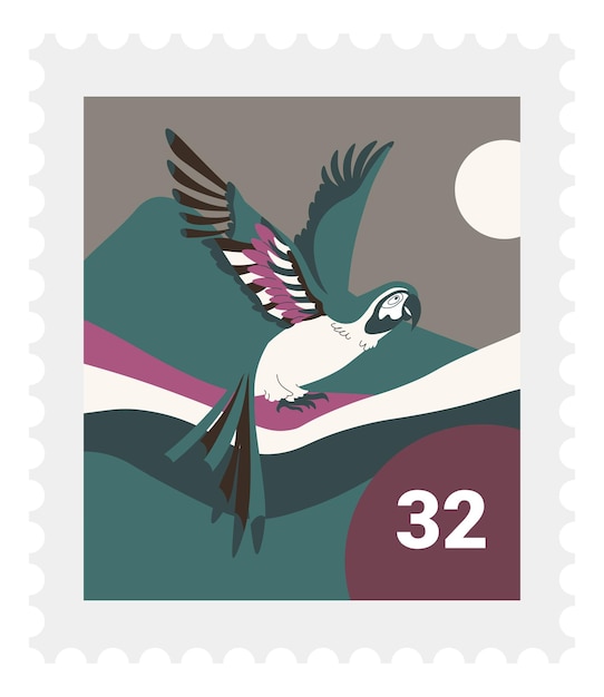 Plik wektorowy latająca papuga na stemplu pocztowym