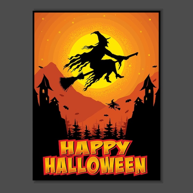 Latająca Wiedźma Plakat Wektor Halloween