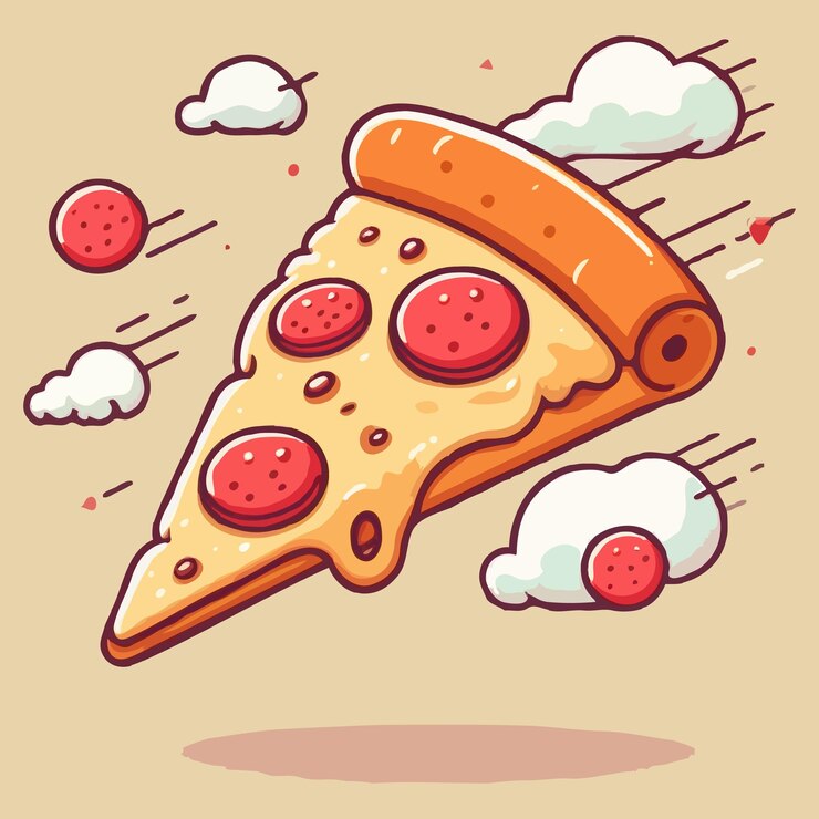 Wektor latający kawałek pizzy ilustracja wektorowa z kreskówek koncepcja szybkiego jedzenia izolowany wektor