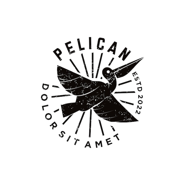 Latający Pelikan Logo Czarna Sylwetka Ikona Stempel Projekt Wektor