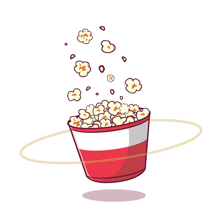 Latający popcorn z wektorem premii kreskówka wiadro