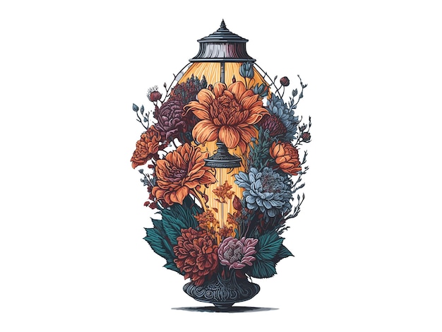 Plik wektorowy latarnia akwarelowa ozdobiona kwiatami ilustracja wektorowa