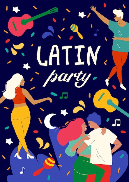 Latin dance party Bachata i Salsa Dance Festival Tancerze poruszają się rytmicznie Plakat i poste