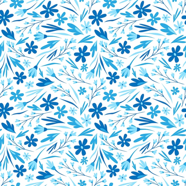 Lato bez szwu wzór kwiatowy wzór niebieskie kwiaty na białym tle papier do pakowania Doodle style