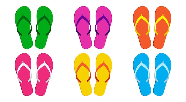 Lato flip flop ikona plaża pantofle piaskowe sandały kolorowe buty basenowe zestaw karikaturowe gumowe buty