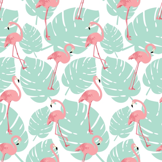 Lato wzór tła z różowymi ptakami Flamingo