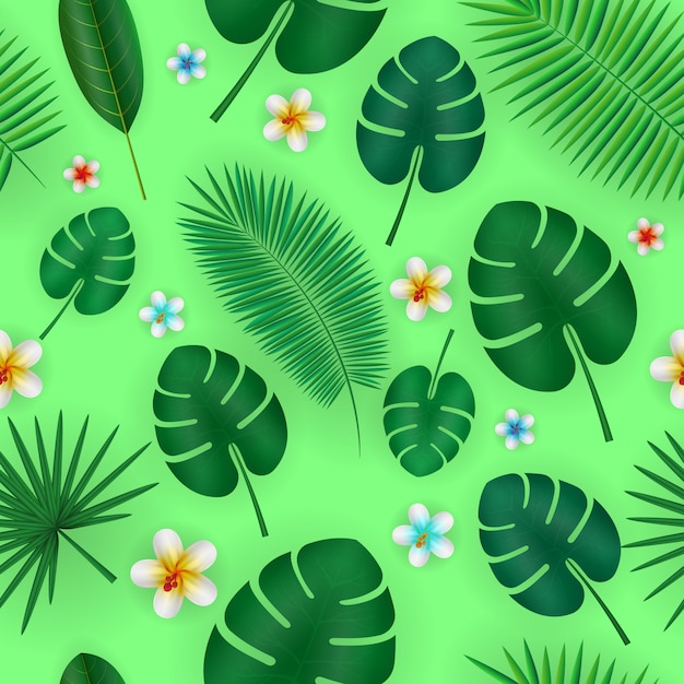 Lato wzór z realistyczne liści tropikalnych palm.