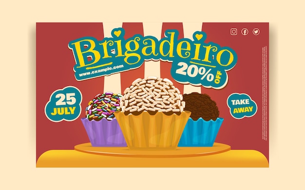 Latynoamerykańskie jedzenie brazylijskie jedzenie czekoladowe brigadeiro transparent wektor projekt