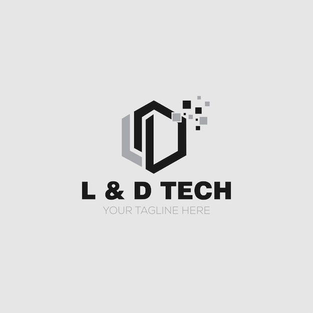 LD Letter Logo z sześciokątnym wzorem LD letter tech logo deiign szablon