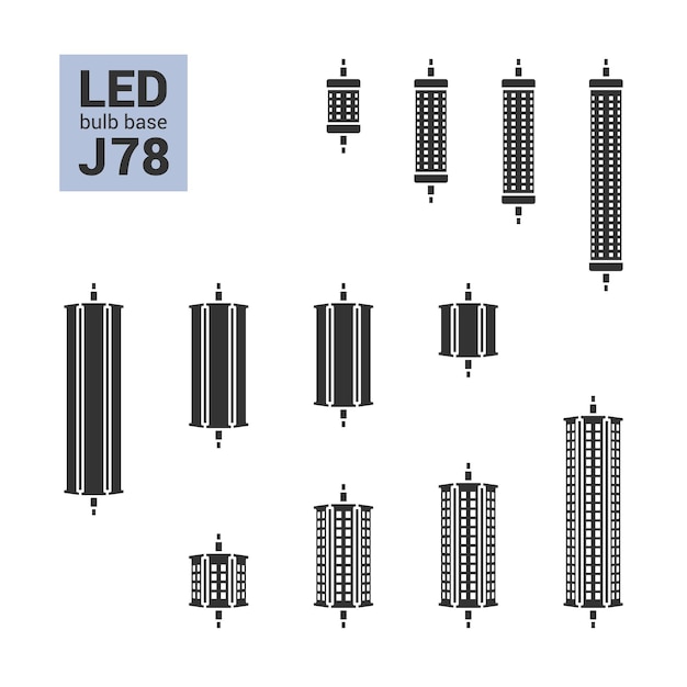 Led Light J78 żarówki Wektor Sylwetka Zestaw Ikon