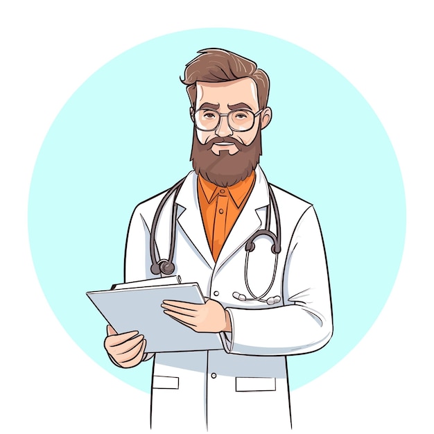 Plik wektorowy lekarz gospodarstwa schowka lekarz młodych kreskówek z ilustracji wektorowych koncepcja medyczna
