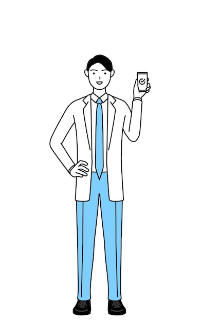 Lekarz Mężczyzna W Białych Fartuchach Za Pomocą Smartfona W Pracy
