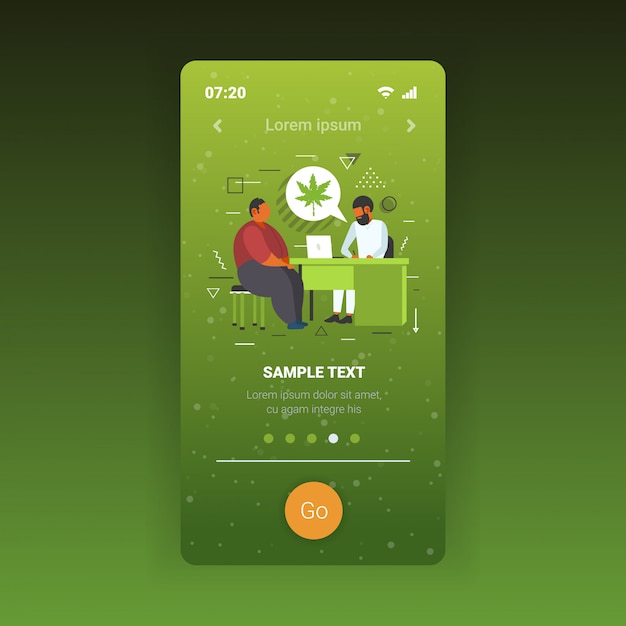 Lekarz Oferuje Marihuanę Medyczną Pacjentowi Marihuany Do Użytku Osobistego Legalne Spożycie Narkotyków Medycyna Koncepcja Smartfon Ekran Aplikacja Mobilna Kopia Przestrzeń Pełna Długość