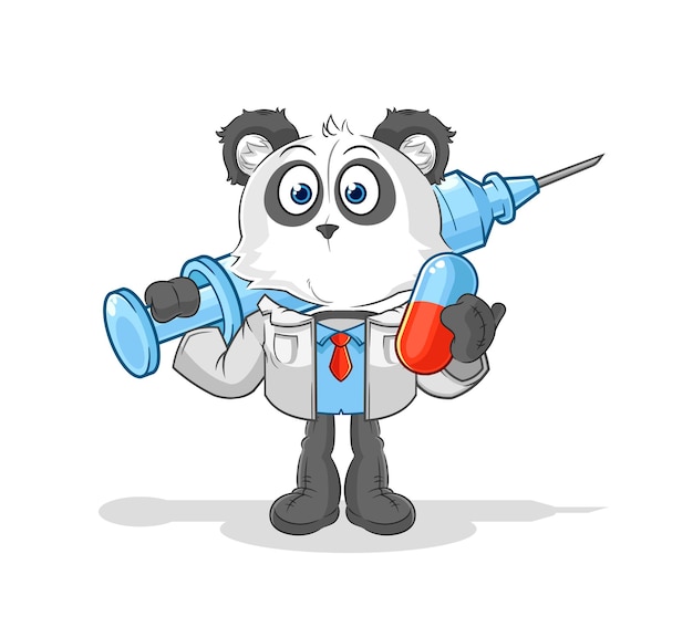 Lekarz Panda Trzymający Lek I Zastrzyk