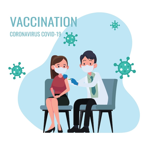 Plik wektorowy lekarz wykonuje zastrzyk szczepionki przeciw grypie kobietom na ilustracji szpitalnej