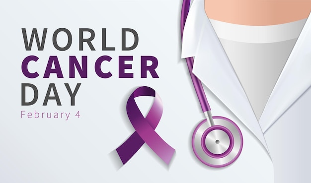 Lekarz Z Fioletową Wstążką, Ilustracja Wektorowa światowego Dnia Walki Z Rakiem. 4 Lutego Międzynarodowy Dzień Walki Z Rakiem