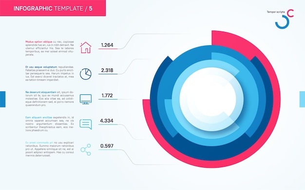 Lekki I Schludny Wektor Infografika Koło Szablon Wykresu Pięć Opcji