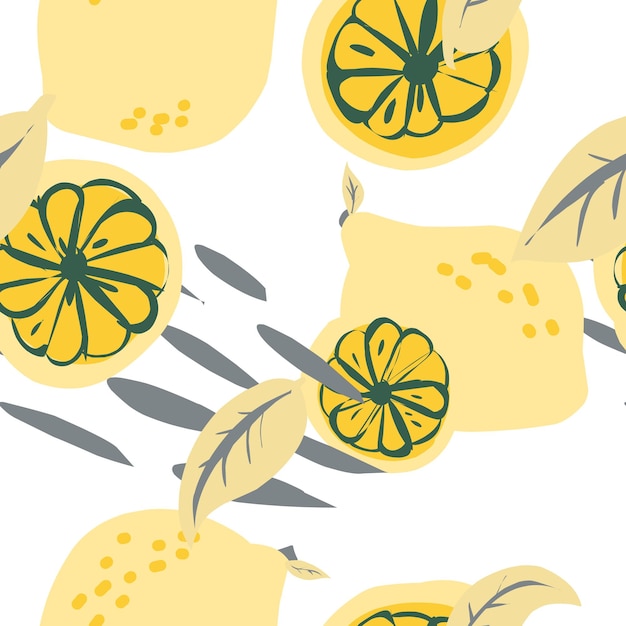 Lemon lime stylizowany wzór owocowy Wektorowy bezszwowy wzór Jasny nowoczesny projekt w płaskim stylu ręcznie narysowany