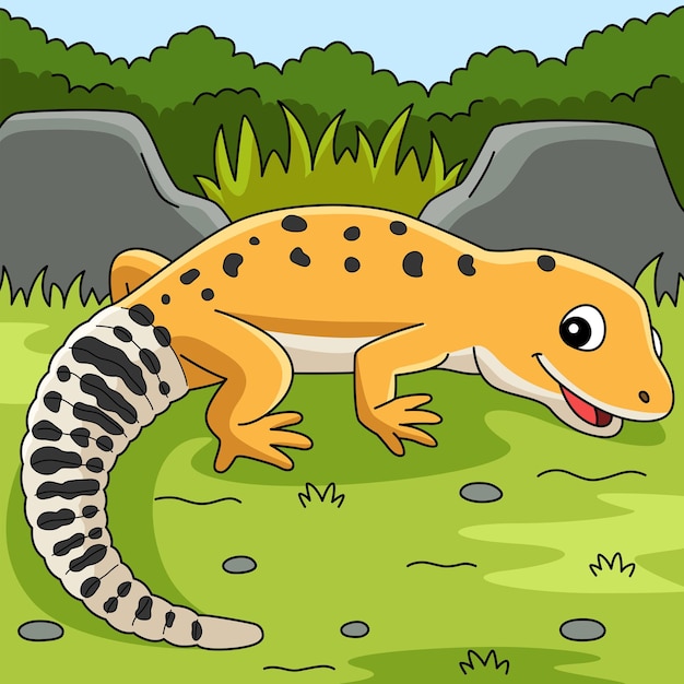 Leopard Gecko Anima Kolorowa Ilustracja Kreskówka