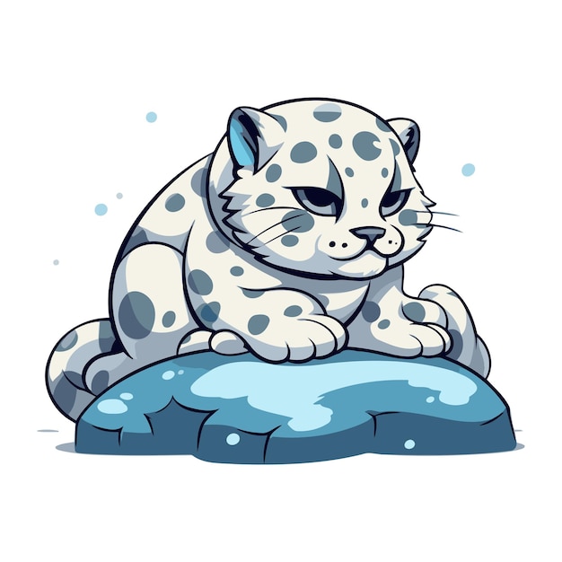 Plik wektorowy leopard śnieżny siedzący na skale słodka ilustracja wektorowa z kreskówki