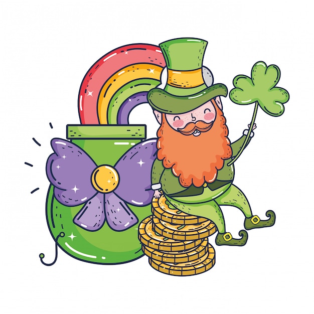 Leprechaun Dzień Patricks Z Skarbem Monety