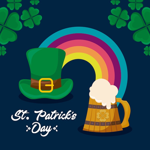 Leprechaun Kapelusz Z Tęczą I Piwem St Patrick Dzień