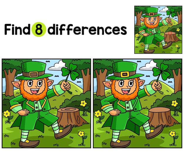 Leprechaun Trzyma Shamrock Znajdź Różnice