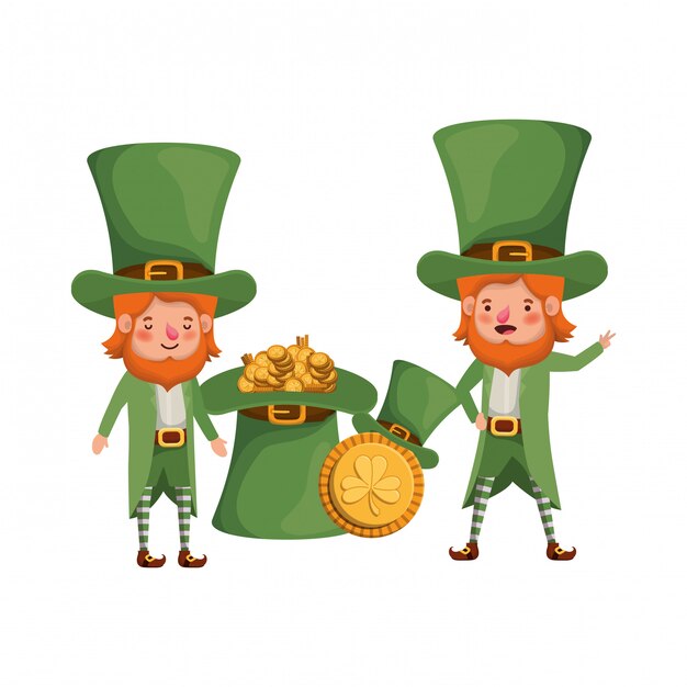 Leprechauns Z Monetami I Kapelusz Na Białym Tle Ikona