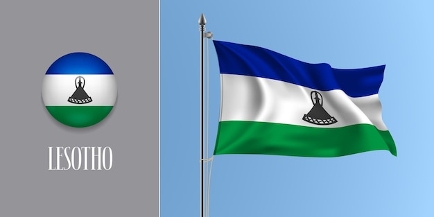 Lesotho Macha Flagą Na Maszcie I Okrągłą Ikonę Ilustracji