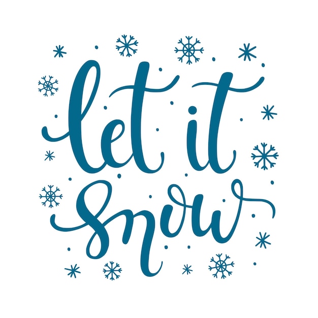 Let it snow - ręcznie rysowane napis z płatkami śniegu. Na białym tle obiekt na białym tle.