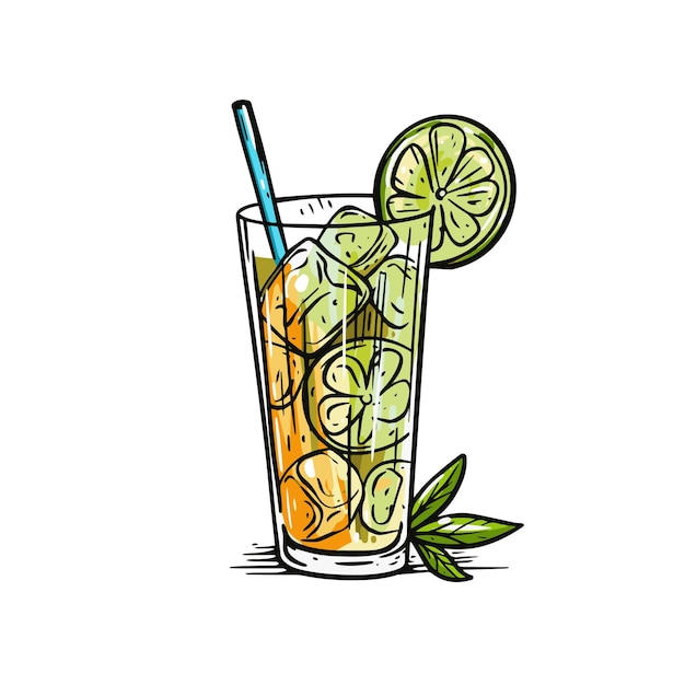 Letni Drink Koktajl Z Ilustracją Wektorową Kawałka Cytrynowego Element Projektu Menu Baru