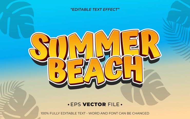 Wektor letni efekt tekstu plażowego edytowalny wektor 3d