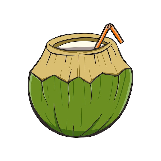 Plik wektorowy letni młody kokosowy kreskówkowy klip w stylu vintage dla naklejki