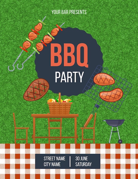 Plik wektorowy letni piknik na świeżym powietrzu plakat reklamowy bbq party