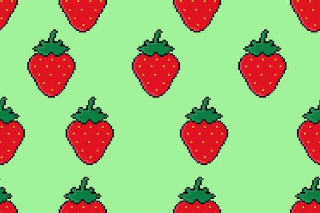 Letni pixel art wzór truskawkowy letni jasny i kolorowy bezszwowy wzór dla tła