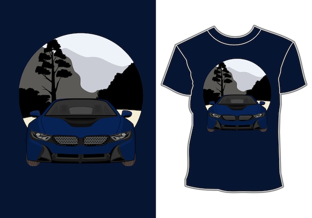 Letni Projekt Koszulki, Nowoczesny Samochód Sportowy Na Wakacjach W Górach