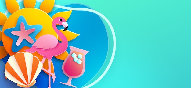 Letni projekt wycięcia papieru Flamingo muszle morskie koktajl gwiazdy morskiej Sztuka wektorowa