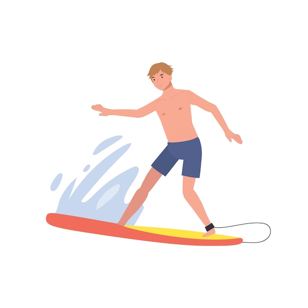 Plik wektorowy letni sport wodny powierzchniowy mężczyzna na pokładzie surfingu surfing deska surfingowa i krople wody mężczyzna surferów jedzie na falach ilustracja wektora płaskiego