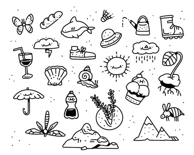 Plik wektorowy letni styl doodle. styl rysowania wyobraźni