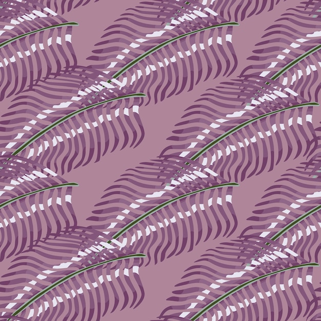 Letnia dżungla styl wzór w odcieniach fioletu z ornamentem liści paproci doodle. Prosty nadruk. Projekt graficzny do owijania tekstur papieru i tkanin. Ilustracja wektorowa.