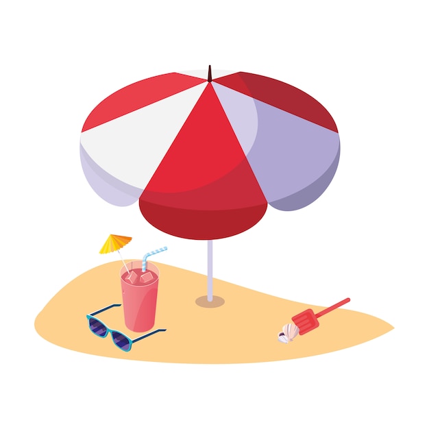 Plik wektorowy letnia piaszczysta plaża z parasolem i koktajlem